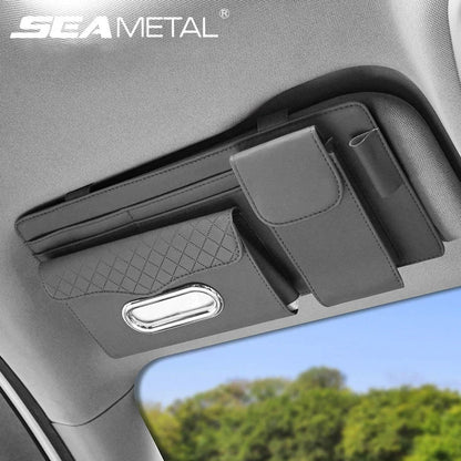 Sac de rangement universel pour pare-soleil de voiture avec étui à lunettes, porte - تنزوت