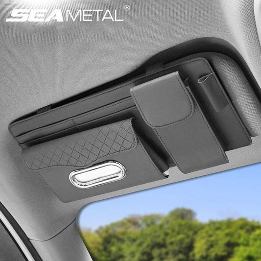 Sac de rangement universel pour pare-soleil de voiture avec étui à lunettes, porte - تنزوت