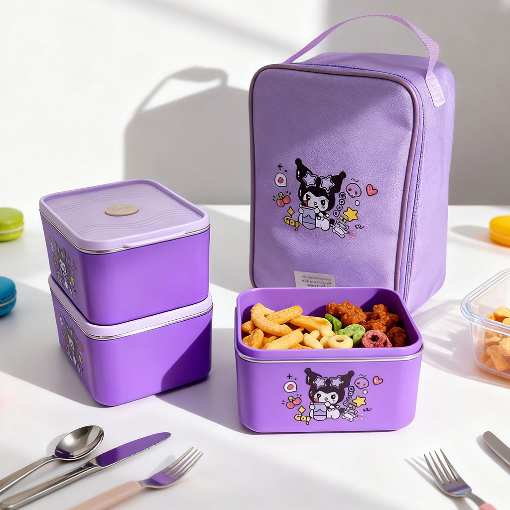 Lunch Box avec Sac Isotherme Design Cartoon 3 Compartiments Alimentaires – حافظة أطعام للأطفال 3 طبقات