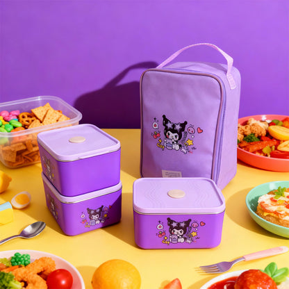 Lunch Box avec Sac Isotherme Design Cartoon 3 Compartiments Alimentaires – حافظة أطعام للأطفال 3 طبقات