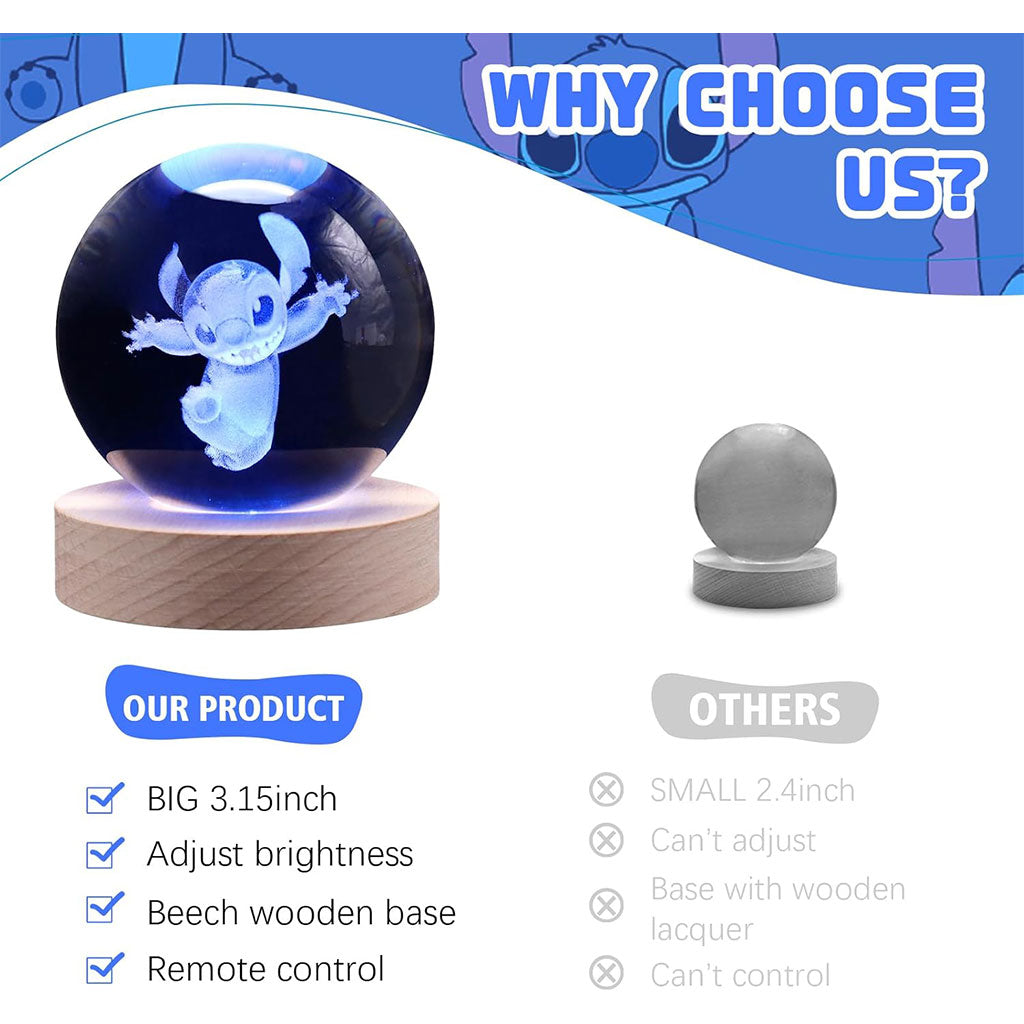 Lampe boule de projection en cristal 3D Stitch