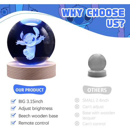Lampe boule de projection en cristal 3D Stitch