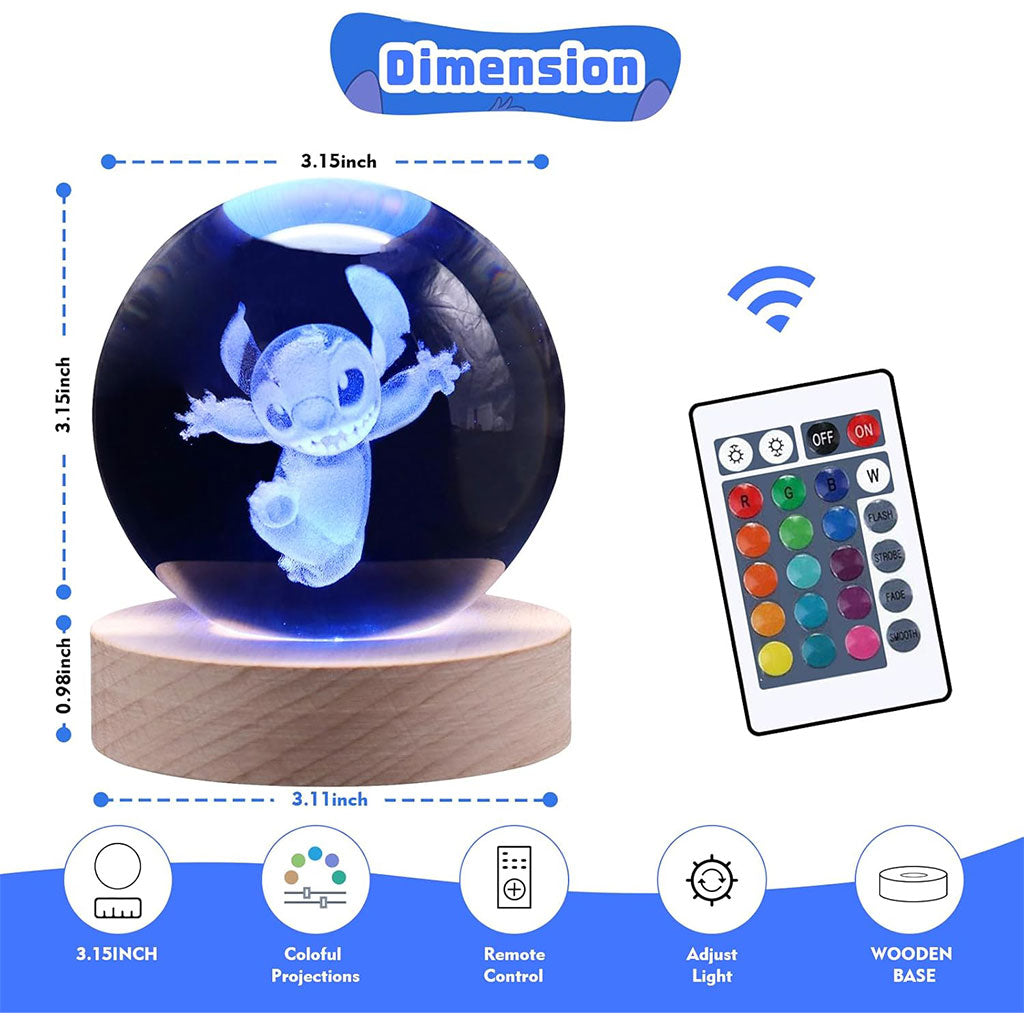 Lampe boule de projection en cristal 3D Stitch