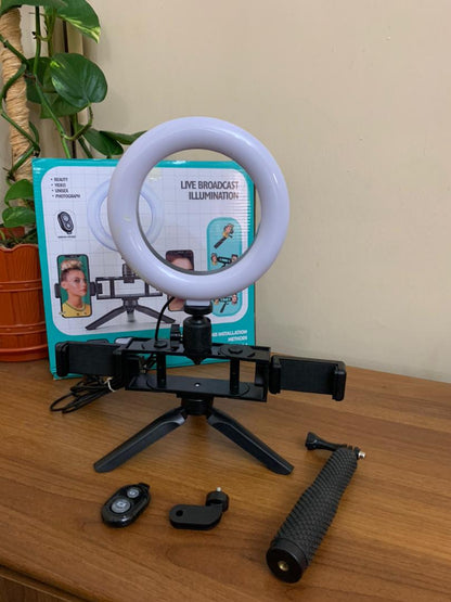 Anneau Selfie LED 20 cm avec 2 Supports Smartphone et 3 Modes d’éclairage