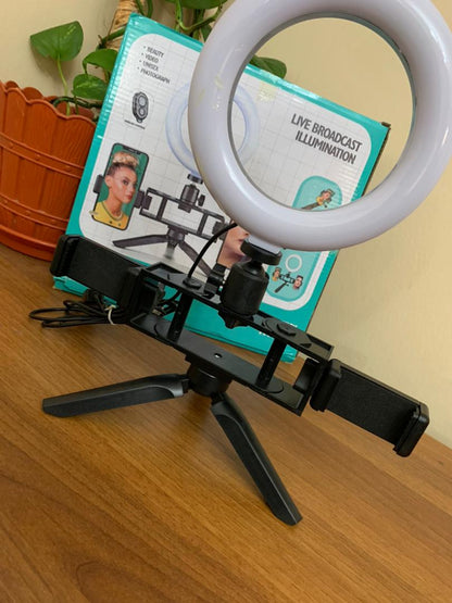 Anneau Selfie LED 20 cm avec 2 Supports Smartphone et 3 Modes d’éclairage