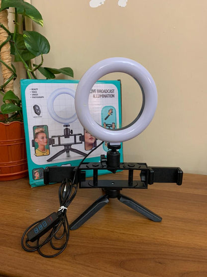Anneau Selfie LED 20 cm avec 2 Supports Smartphone et 3 Modes d’éclairage