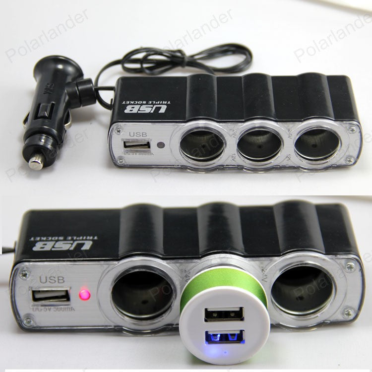 Triple Prise 12V/24V Allume-ci-gare USB Alimentation WF-0120