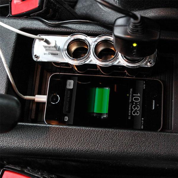 Triple Prise 12V/24V Allume-ci-gare USB Alimentation WF-0120