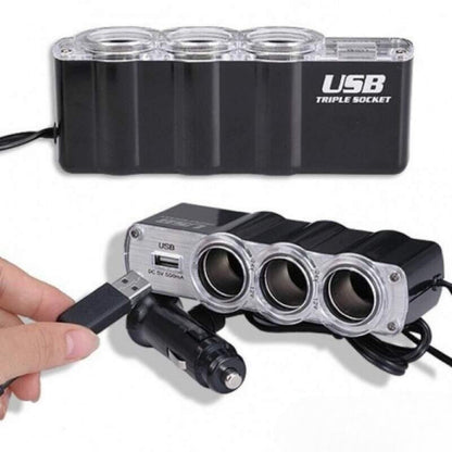 Triple Prise 12V/24V Allume-ci-gare USB Alimentation WF-0120