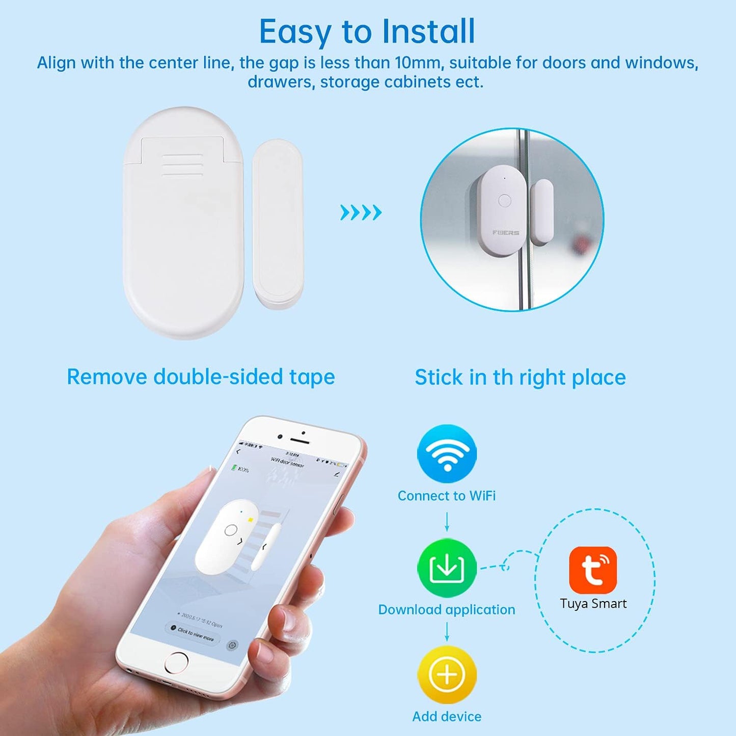 Détecteur de porte et fenêtre WiFi avec alarme capteur magnétique - مستشعر الأبواب والنوافذ الذكي