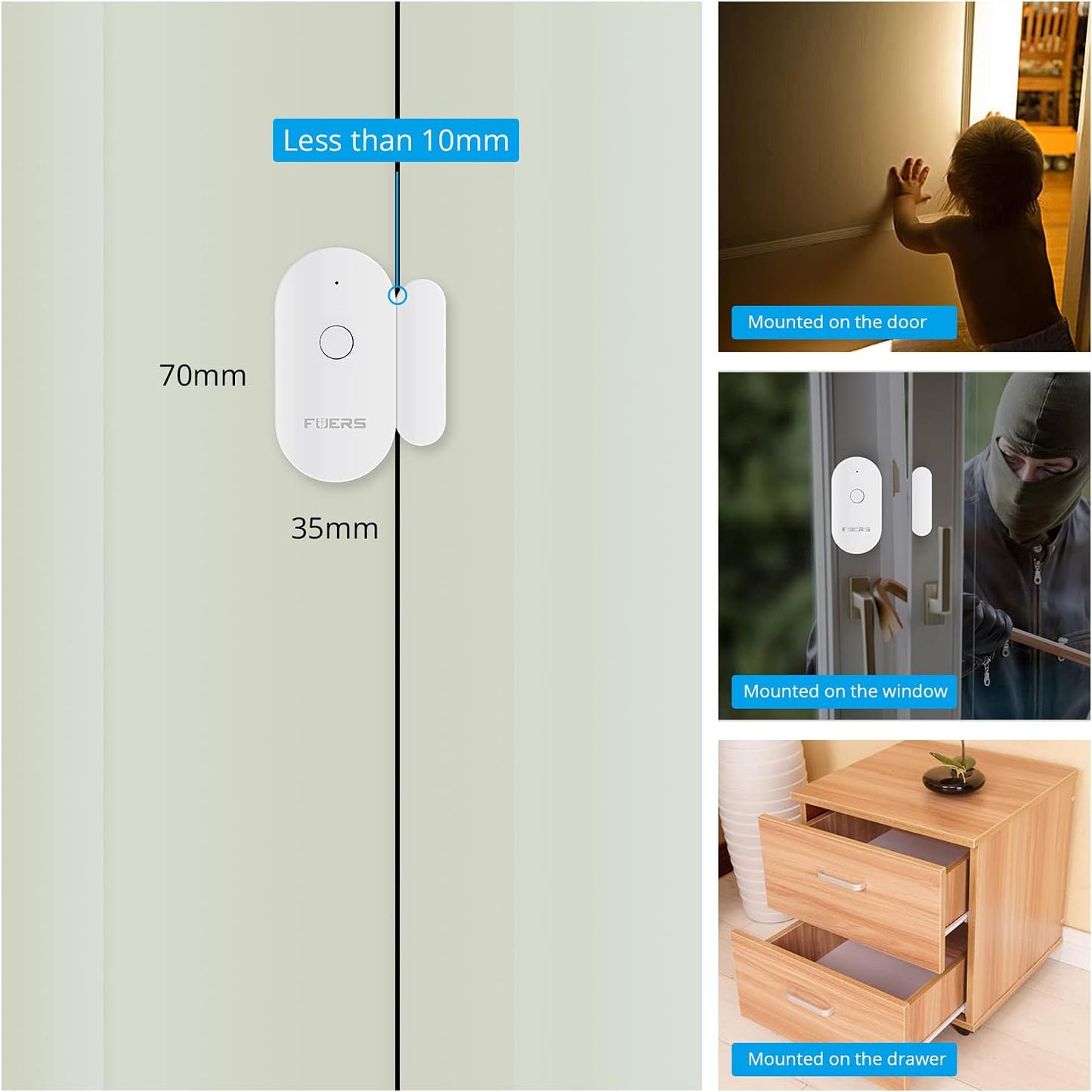 Détecteur de porte et fenêtre WiFi avec alarme capteur magnétique - مستشعر الأبواب والنوافذ الذكي