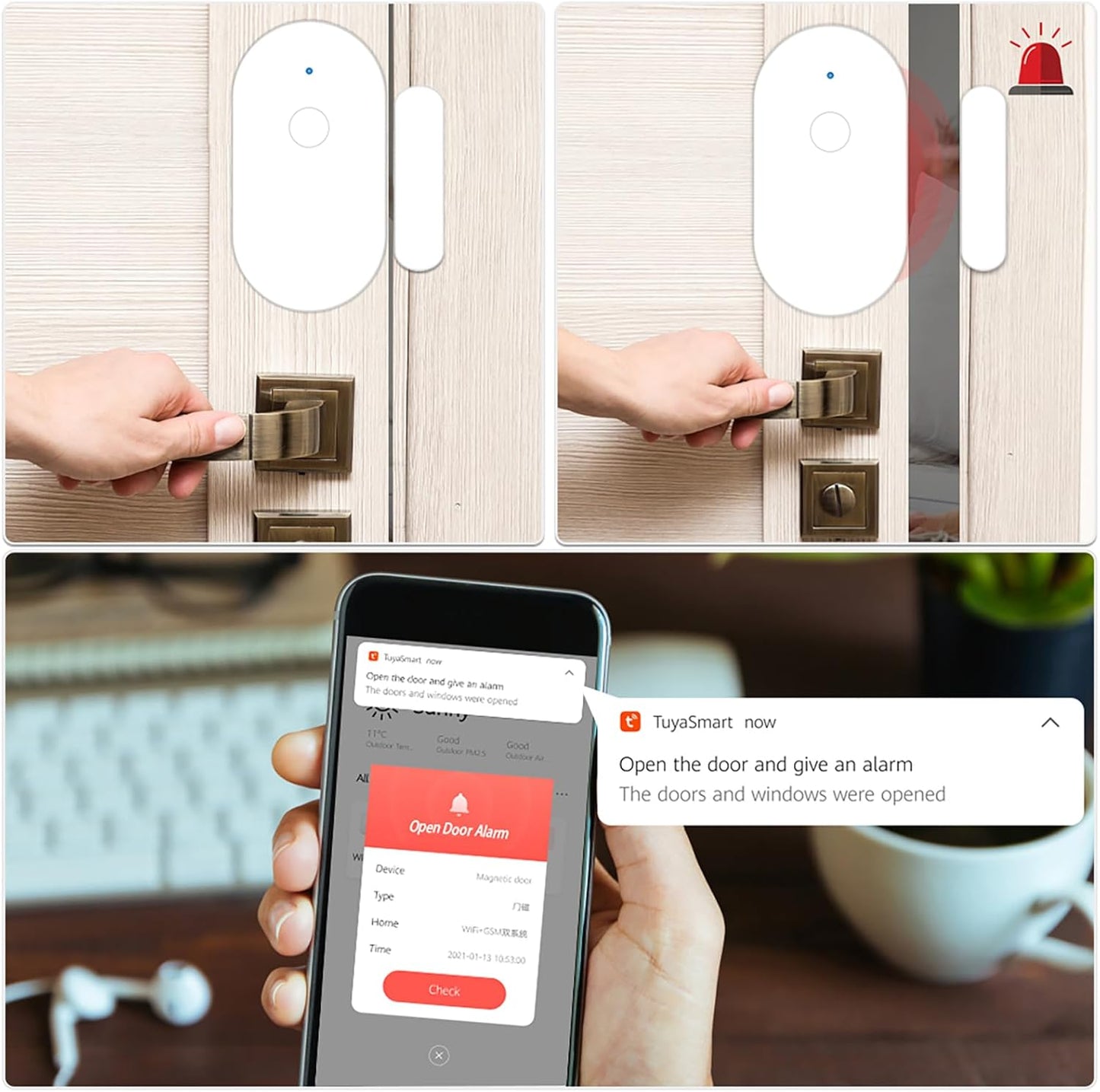 Détecteur de porte et fenêtre WiFi avec alarme capteur magnétique - مستشعر الأبواب والنوافذ الذكي