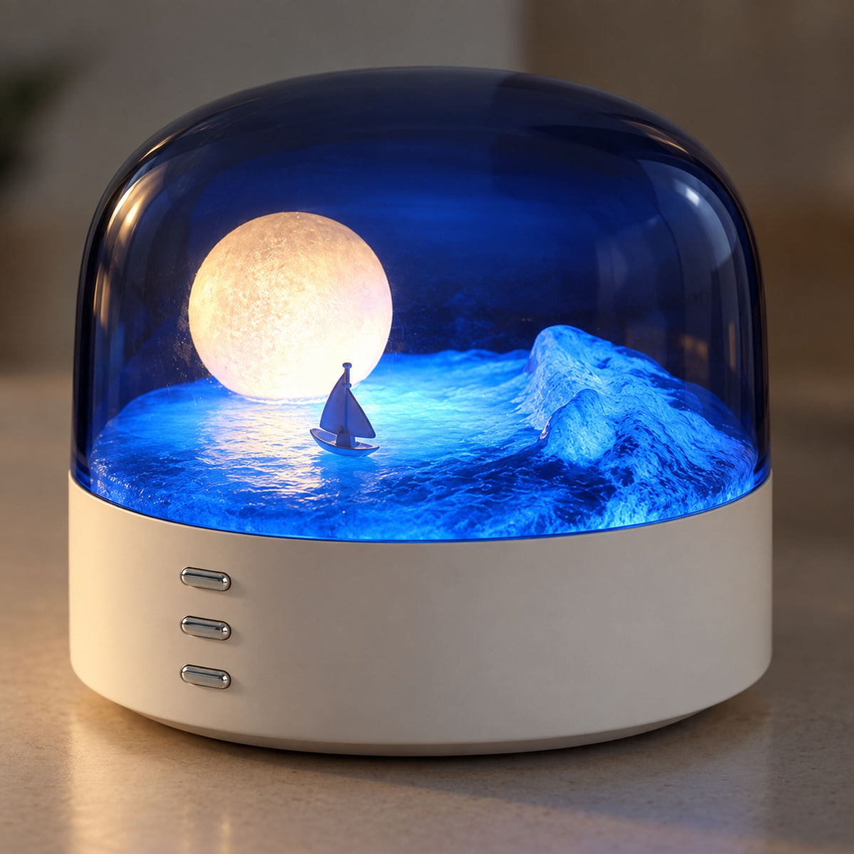 Veilleuse LED Lune et Mer avec Bluetooth Rechargeable Type-C - مصباح ليلي بتصميم القمر والبحر مع بلوتوث قابل للشحن