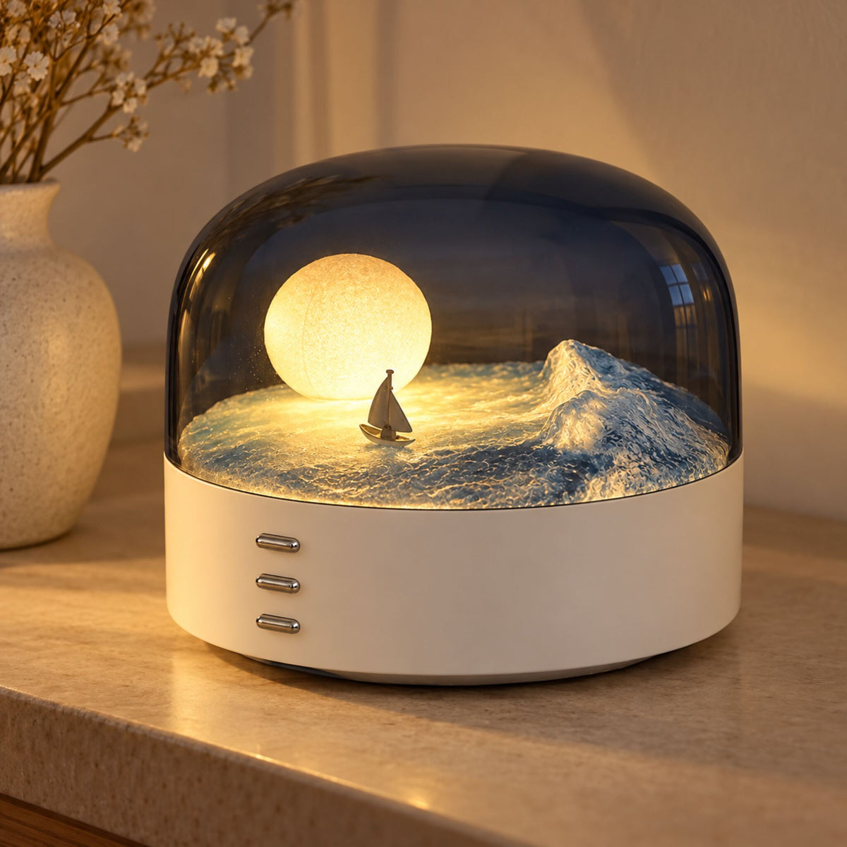 Veilleuse LED Lune et Mer avec Bluetooth Rechargeable Type-C - مصباح ليلي بتصميم القمر والبحر مع بلوتوث قابل للشحن