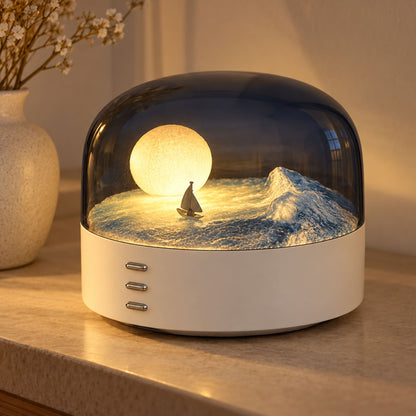 Veilleuse LED Lune et Mer avec Bluetooth Rechargeable Type-C - مصباح ليلي بتصميم القمر والبحر مع بلوتوث قابل للشحن