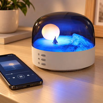 Veilleuse LED Lune et Mer avec Bluetooth Rechargeable Type-C - مصباح ليلي بتصميم القمر والبحر مع بلوتوث قابل للشحن