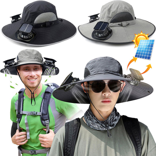 Chapeau de soleil à large bord avec double ventilateur – قبعة للحماية من الشمس مع مروحات تنزوت