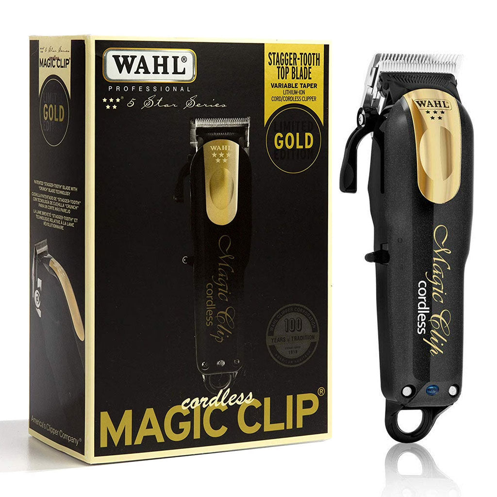 Tondeuse sans fil Wahl Professional 5-Star Series en noir et doré, appareil de soins personnels pour hommes.