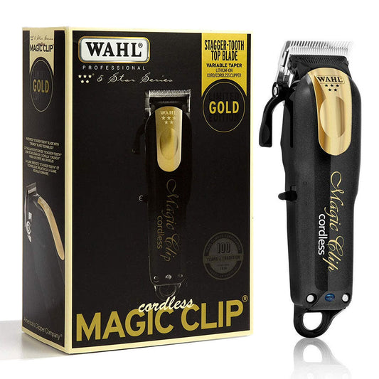 Tondeuse sans fil Wahl Professional 5-Star Series en noir et doré, appareil de soins personnels pour hommes.