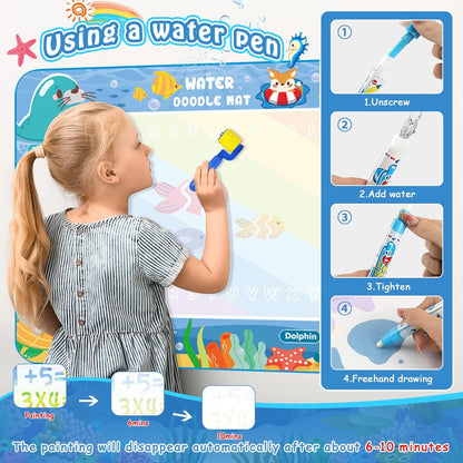 Tapis Water Canvas pour Enfant avec Stylo à Eau pour Dessin Créatif et Sans Taches - بساط الرسم للأطفال بدون حبر