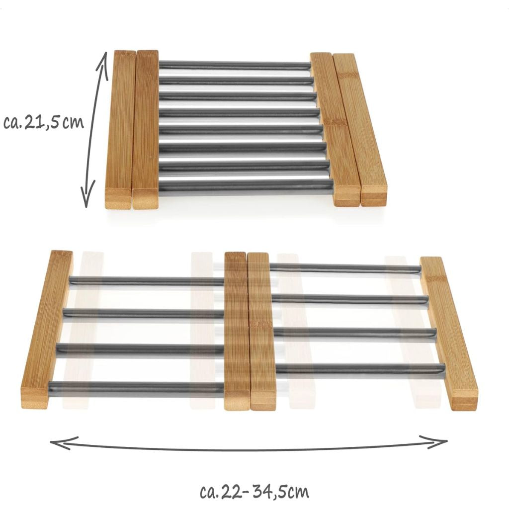 Dessous de Plat Extensible en Bambou et Acier Inoxydable – قاعدة أواني قابلة للتمديد