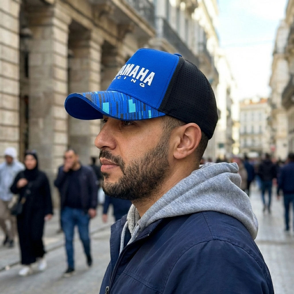 Casquette Yamaha Racing Bleu et Noire avec Filet Respirant Unisexe – قبعة رياضية جودة عالية