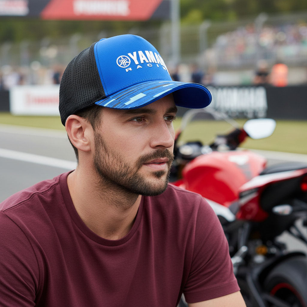 Casquette Yamaha Racing Bleu et Noire avec Filet Respirant Unisexe – قبعة رياضية جودة عالية