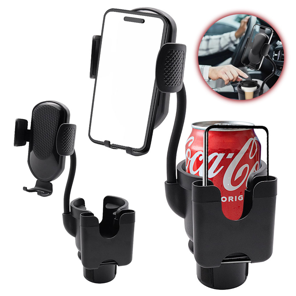 Support de téléphone pour voiture avec porte-gobelet rotation à 360° - حامل هواتف وأكواب في السيارة