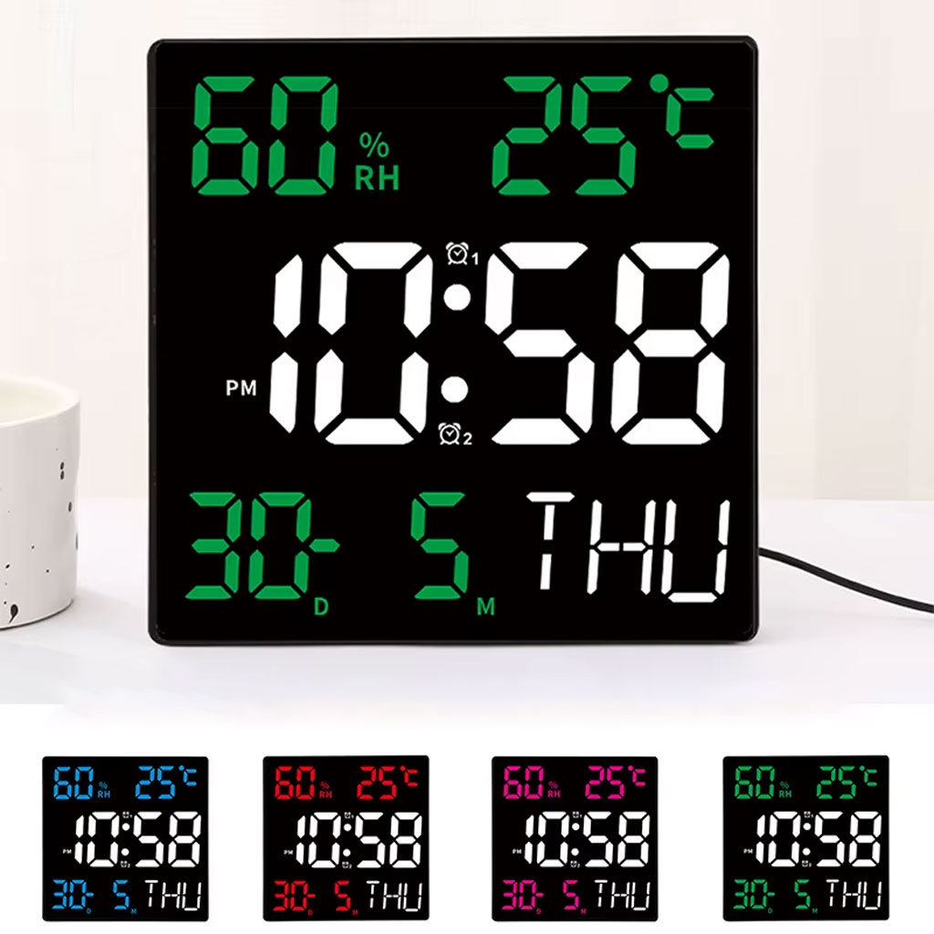 Horloge murale numérique forme carrée grand écran JH2301 – ساعة حائط رقمية