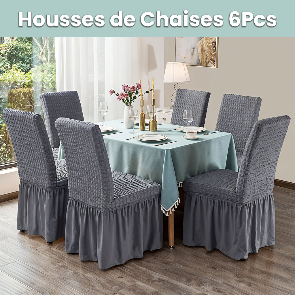 Pack 6Pcs Housses de Protection Extensible Avec Jupe Longue pour Chaises – طقم أغطية الكراسي