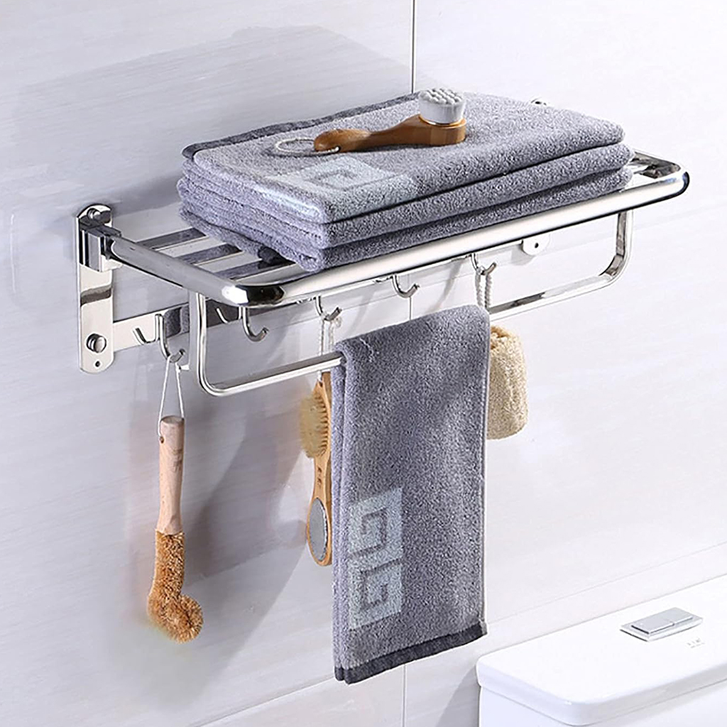 Porte-serviettes mural pliable en acier inoxydable avec crochets – علاقة مناشف قابلة للطي