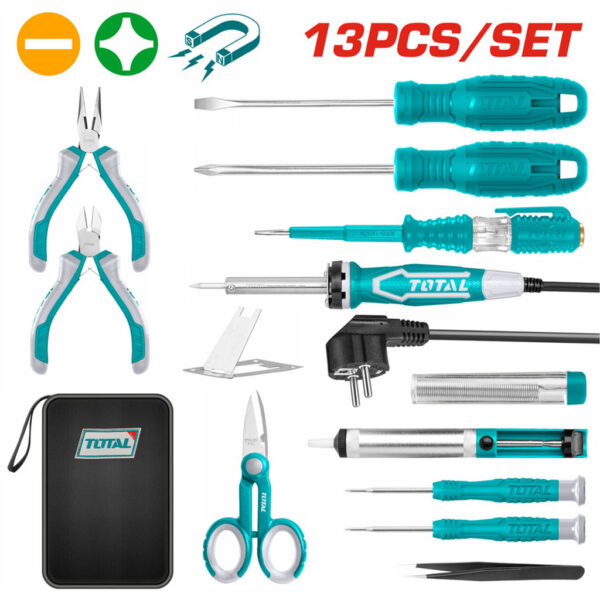 Total Ensemble d’outils de télécommunication Total 13 pièces avec sac en toile TKTTSK0132 – حقيبة الأدوات المهنية